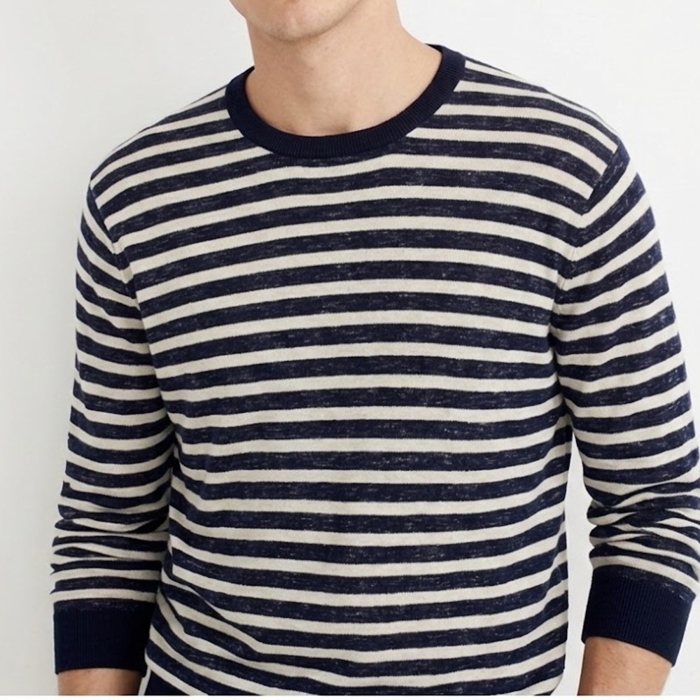 J. Crew Navy Striped Crewneck Cotton Sweater Large